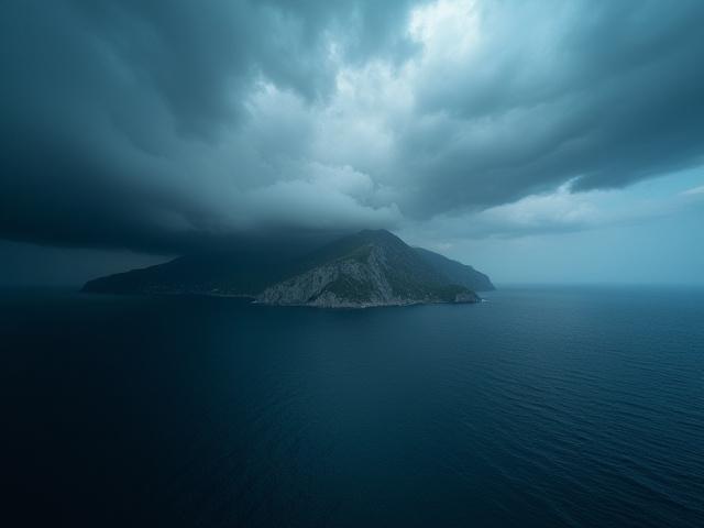 Luftaufnahme einer herannahenden Sturmfront über der Küste